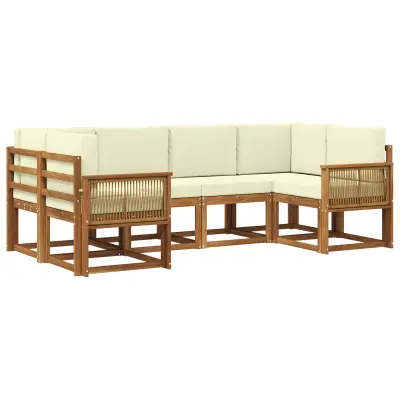 vidaXL Zunanja garnitura za sedenje z blazino 6 pcs Naravna in smetana