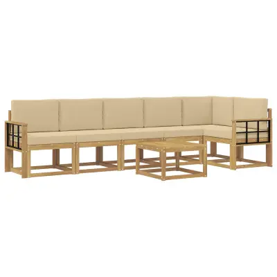vidaXL Zunanja garnitura za sedenje 7 pcs Bela in bež Poliester