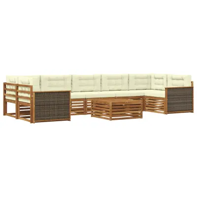 vidaXL Zunanja garnitura za sedenje z blazino 8 pcs Naravna in smetana
