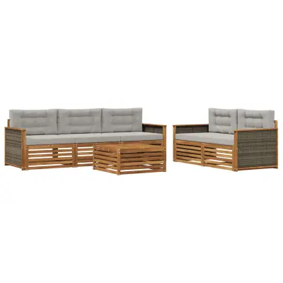vidaXL Zunanja garnitura za sedenje 6 pcs Naravna in svetlo siva