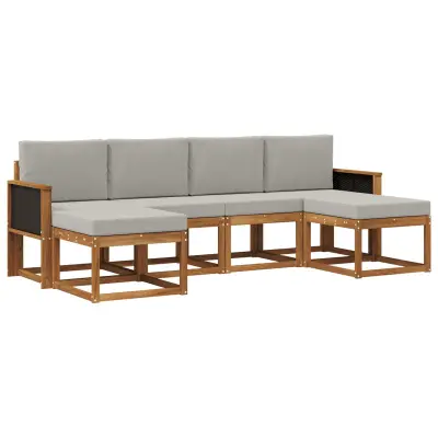vidaXL Zunanja garnitura za sedenje 6 pcs Naravna in svetlo siva