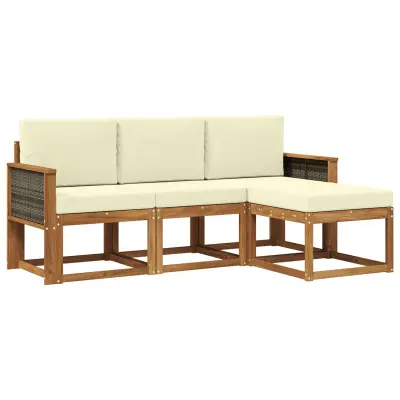 vidaXL Zunanja garnitura za sedenje z blazino 4 pcs Naravna in smetana
