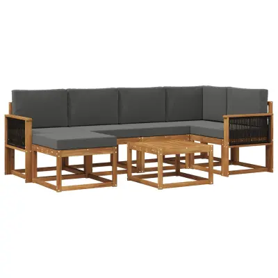 vidaXL Zunanja garnitura za sedenje 7 pcs Naravna in antracitna