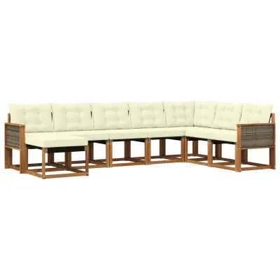 vidaXL Zunanja garnitura za sedenje z blazino 8 pcs Naravna in smetana