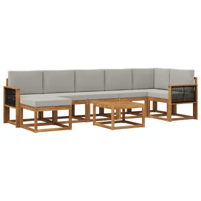 vidaXL Zunanja garnitura za sedenje 8 pcs Naravna in svetlo siva