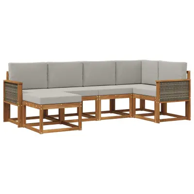 vidaXL Zunanja garnitura za sedenje 6 pcs Naravna in svetlo siva