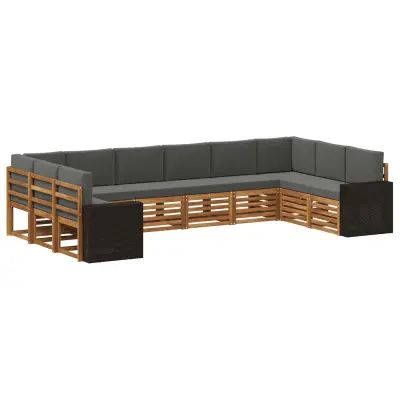 vidaXL Zunanja garnitura za sedenje 10 pcs Naravna in antracitna
