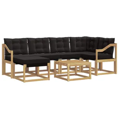 vidaXL Zunanja garnitura za sedenje z blazino 7 pcs Bela in črna