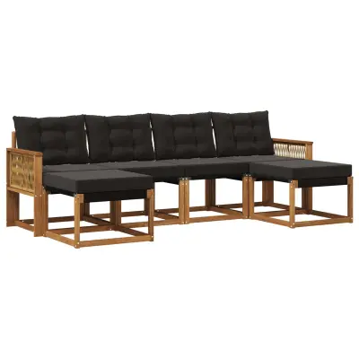 vidaXL Zunanja garnitura za sedenje z blazino 6 pcs Naravna in črna