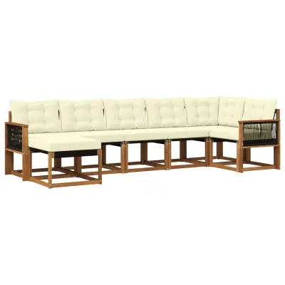 vidaXL Zunanja garnitura za sedenje z blazino 7 pcs Naravna in smetana