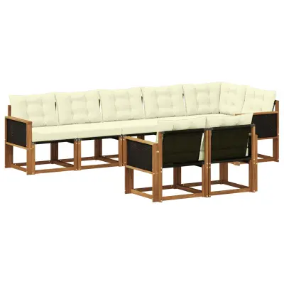 vidaXL Zunanja garnitura za sedenje z blazino 8 pcs Naravna in smetana