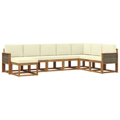 vidaXL Zunanja garnitura za sedenje z blazino 8 pcs Naravna in smetana