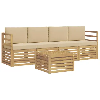 vidaXL Zunanja garnitura za sedenje 5 pcs Bela in bež Poliester