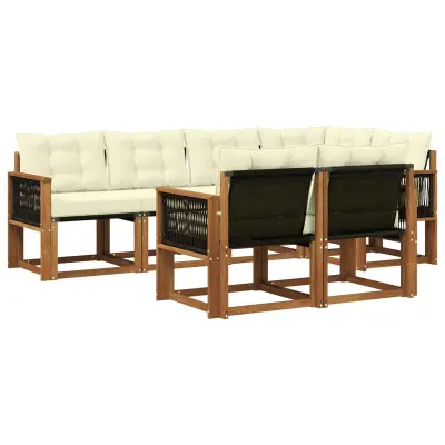 vidaXL Zunanja garnitura za sedenje z blazino 7 pcs Naravna in smetana