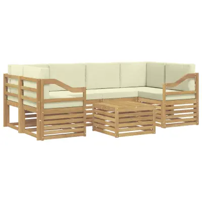 vidaXL Zunanja garnitura za sedenje 7 pcs Bela in krem Poliester