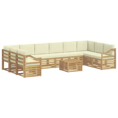 vidaXL Zunanja garnitura za sedenje 11 pcs Bela in krem Poliester