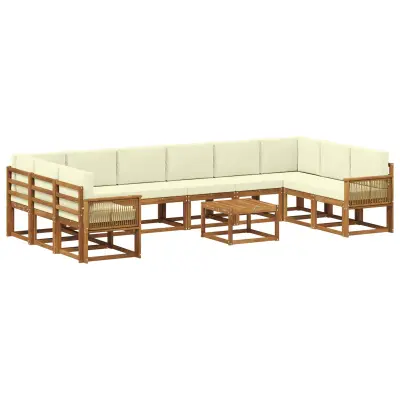 vidaXL Zunanja garnitura za sedenje 11 pcs Naravna in smetana