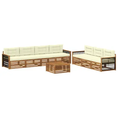 vidaXL Zunanja garnitura za sedenje z blazino 8 pcs Naravna in smetana