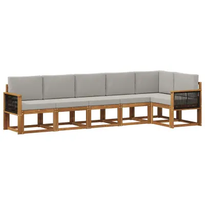 vidaXL Zunanja garnitura za sedenje 6 pcs Naravna in svetlo siva