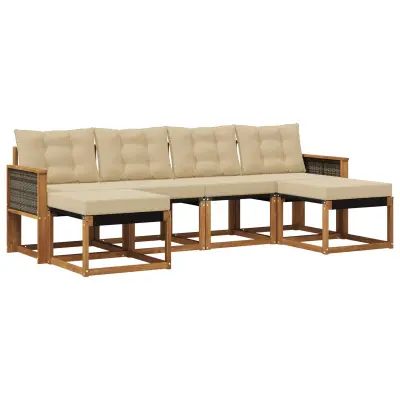 vidaXL Zunanja garnitura za sedenje z blazino 6 pcs Naravna in bež
