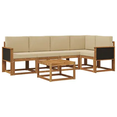 vidaXL Zunanja garnitura za sedenje z blazino 6 pcs Naravna in bež
