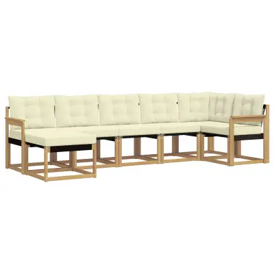 vidaXL Zunanja garnitura za sedenje z blazino 7 pcs Bela in krem