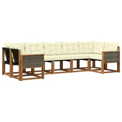 vidaXL Zunanja garnitura za sedenje z blazino 7 pcs Naravna in smetana