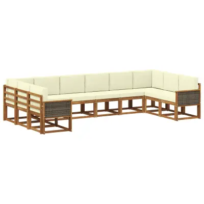 vidaXL Zunanja garnitura za sedenje 10 pcs Naravna in smetana