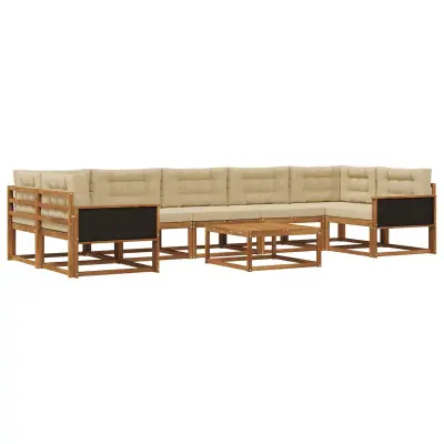 vidaXL Zunanja garnitura za sedenje z blazino 8 pcs Naravna in bež