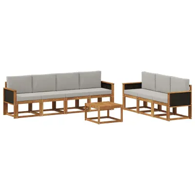 vidaXL Zunanja garnitura za sedenje 7 pcs Naravna in svetlo siva