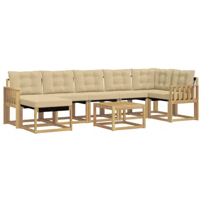 vidaXL Zunanja garnitura za sedenje z blazino 8 pcs Bela in bež