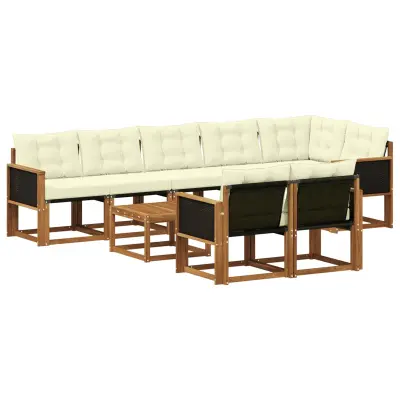 vidaXL Zunanja garnitura za sedenje z blazino 9 pcs Naravna in smetana