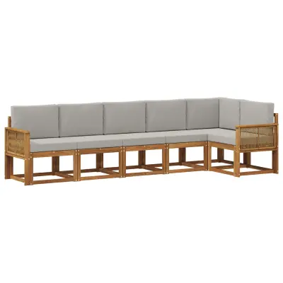 vidaXL Zunanja garnitura za sedenje 6 pcs Naravna in svetlo siva