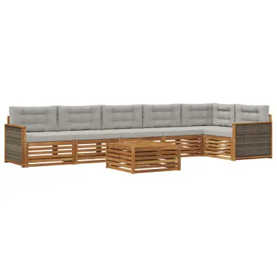 vidaXL Zunanja garnitura za sedenje 7 pcs Naravna in svetlo siva