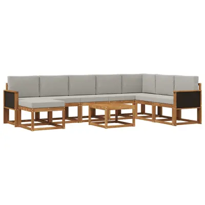 vidaXL Zunanja garnitura za sedenje 9 pcs Naravna in svetlo siva