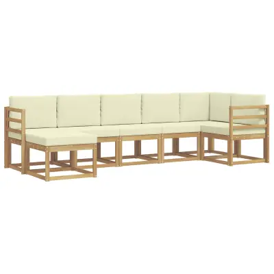 vidaXL Zunanja garnitura za sedenje 7 pcs Bela in krem Poliester