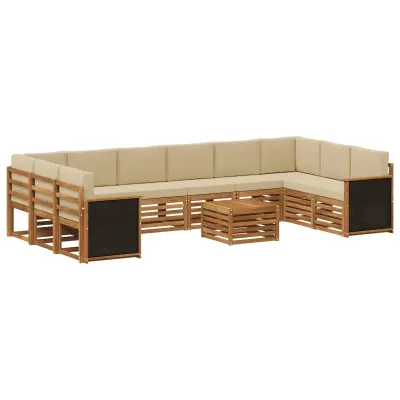 vidaXL Zunanja garnitura za sedenje z blazino 8 pcs Naravna