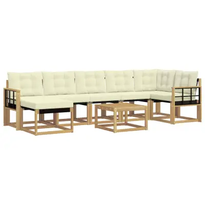 vidaXL Zunanja garnitura za sedenje z blazino 8 pcs Bela in krem