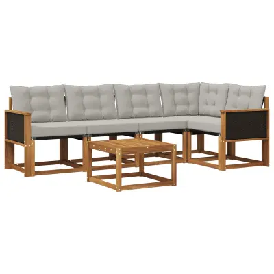 vidaXL Zunanja garnitura za sedenje 6 pcs Naravna in svetlo siva