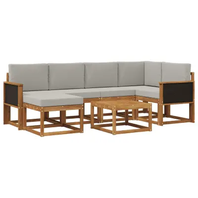 vidaXL Zunanja garnitura za sedenje 7 pcs Naravna in svetlo siva