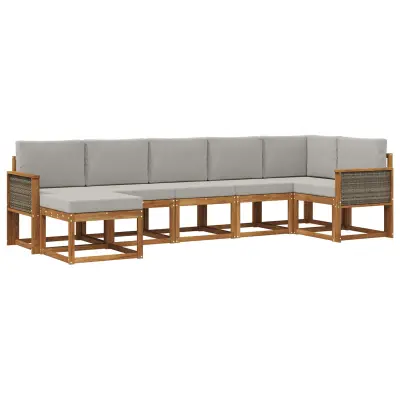 vidaXL Zunanja garnitura za sedenje 7 pcs Naravna in svetlo siva
