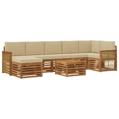 vidaXL Zunanja garnitura za sedenje z blazino 7 pcs Naravna