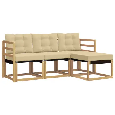 vidaXL Zunanja garnitura za sedenje z blazino 4 pcs Bela in bež