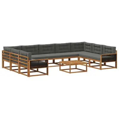 vidaXL Zunanja garnitura za sedenje 10 pcs Naravna in antracitna