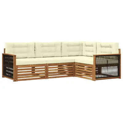 vidaXL Zunanja garnitura za sedenje z blazino 4 pcs Naravna in smetana