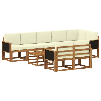 vidaXL Zunanja garnitura za sedenje 9 pcs Naravna in smetana Poliester
