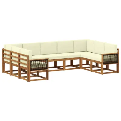 vidaXL Zunanja garnitura za sedenje z blazino 9 pcs Naravna in smetana