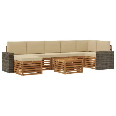 vidaXL Zunanja garnitura za sedenje z blazino 8 pcs Naravna in bež