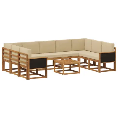 vidaXL Zunanja garnitura za sedenje z blazino 10 pcs Naravna in bež