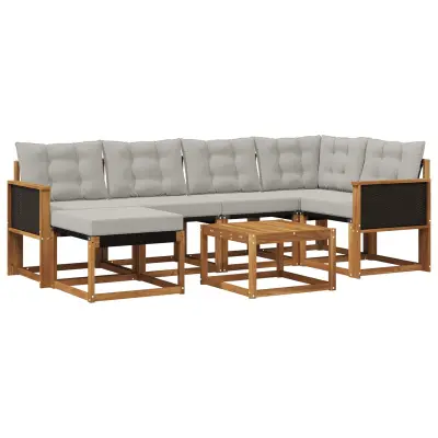 vidaXL Zunanja garnitura za sedenje 7 pcs Naravna in svetlo siva